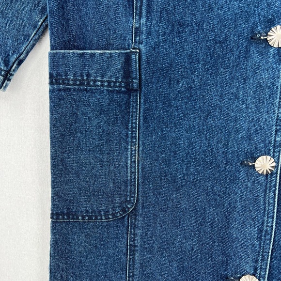 WRANGLER Vintage Denim Coat Mens Medium Blue Button Front Full Length Unisex - Picture 10 of 16